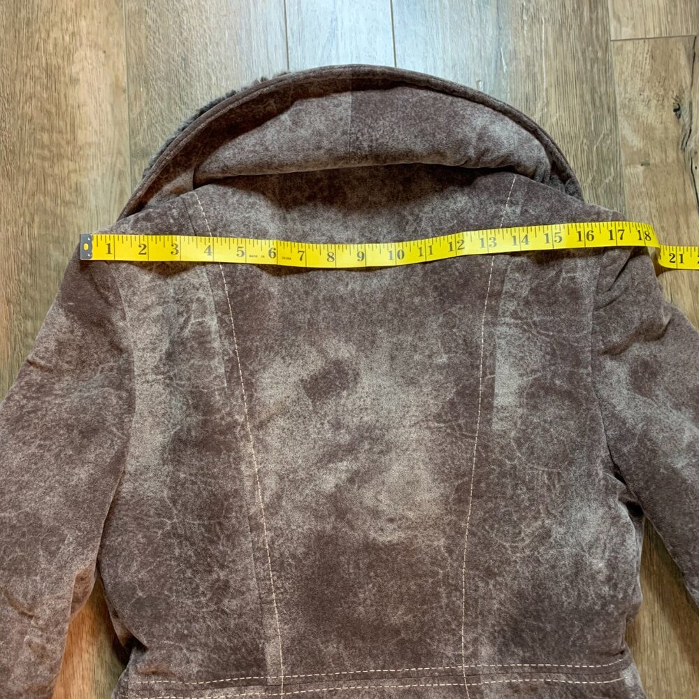 Vintage Penny Lane Pea Coat Faux Suede Fur Trim Double Breasted Overcoat - Picture 14 of 16